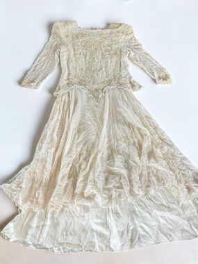 Vintage Ivory Silk Beaded Bridal Maxi Dress Large